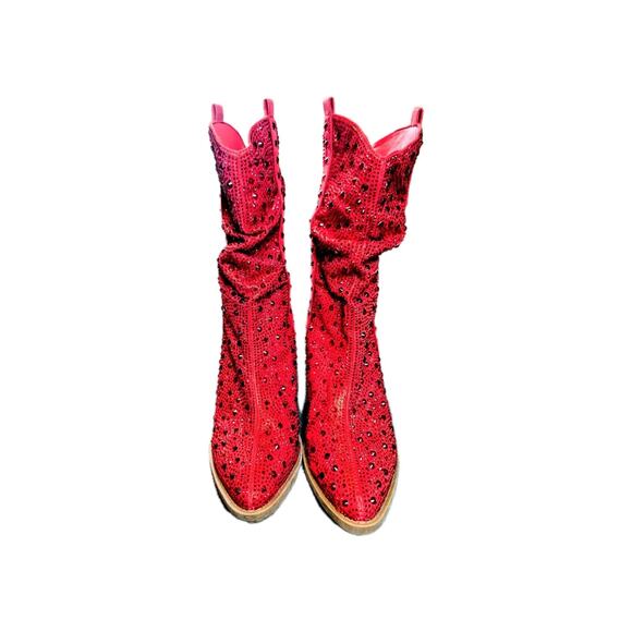Bling Rhinestone Cowboy Cowgirl Western Mid Calf Slouch Boots 8.5 Holiday - Picture 4 of 7